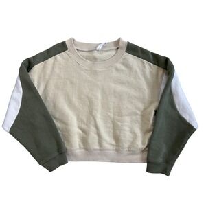 Daily Practice by Anthropologie Colorblock Crewneck Sweatshirt Beige Olive  L